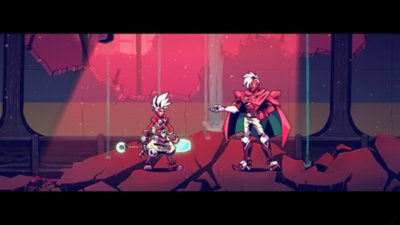 Captura de pantalla de Convergence: A League of Legends Story que muestra a Ekko hablando con su yo adulto del futuro.