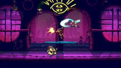 Convergence: A League of Legends Story screenshot showing Ekko battling enemies in a nightclub-like setting