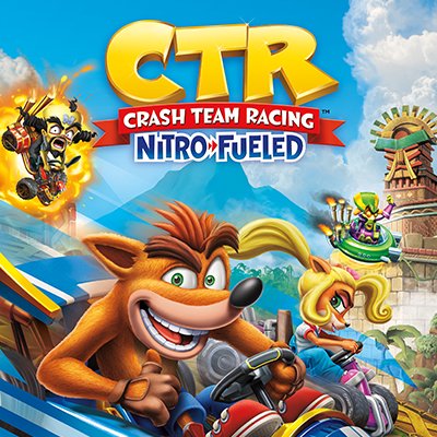 صورة غلاف Crash Team Racing Nitro-Fueled تعرض Crash Bandicoot يجلس في عربة صغيرة ويرفع إبهامه