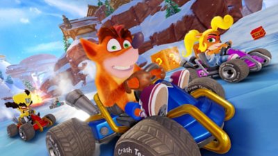 Crash Team Racing: Nitro-Fueled screenshot showing Crash racing against familiar series characters