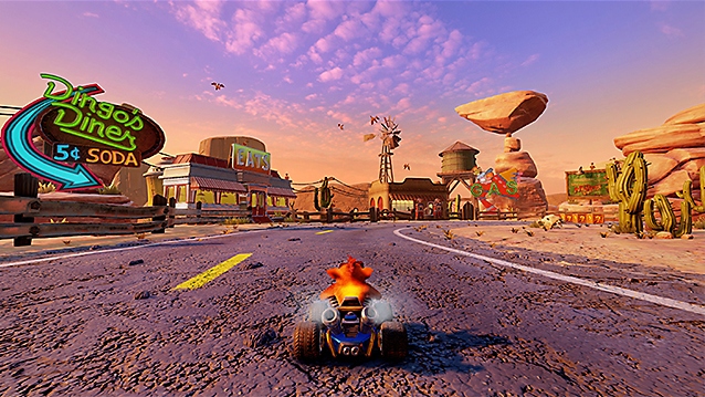 Crash Team Racing Nitro-Fueled – snímek obrazovky ze hry v Dingo Canyon
