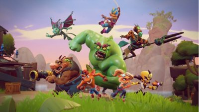 Crash Team Rumble スクリーンショット アクションポーズを取る8人のキャラクター