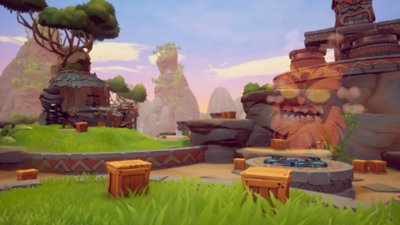 Crash Team Rumble スクリーンショット バトルアリーナの一つ。ウカウカのマスクも表示されている