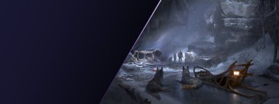 Background image showing a sled in a snowy scene with purple colouration