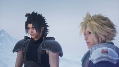 ภาพหน้าจอ Crisis Core Final Fantasy VII Reunion แสดงให้เห็น Zack Fair และ Cloud