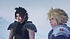 Crisis Core: Final Fantasy VII Reunion képernyőkép, amely Zack Fairt és Cloudot ábrázolja