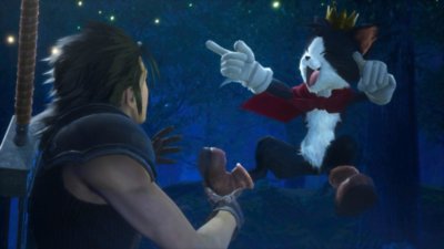 ภาพหน้าจอ Crisis Core Final Fantasy VII Reunion แสดงให้เห็น Zack และ Cait Sith
