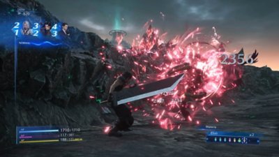 لقطة شاشة من Crisis Core Final Fantasy VII Reunion تعرض Zack وهو ينفذ هجومًا رائعًا على أحد الأعداء