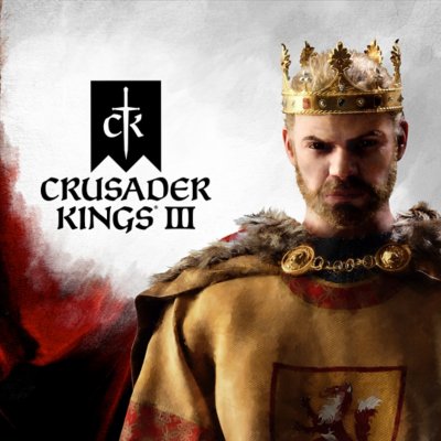 Crusader Kings III key-art van een koning die een kroon draagt.