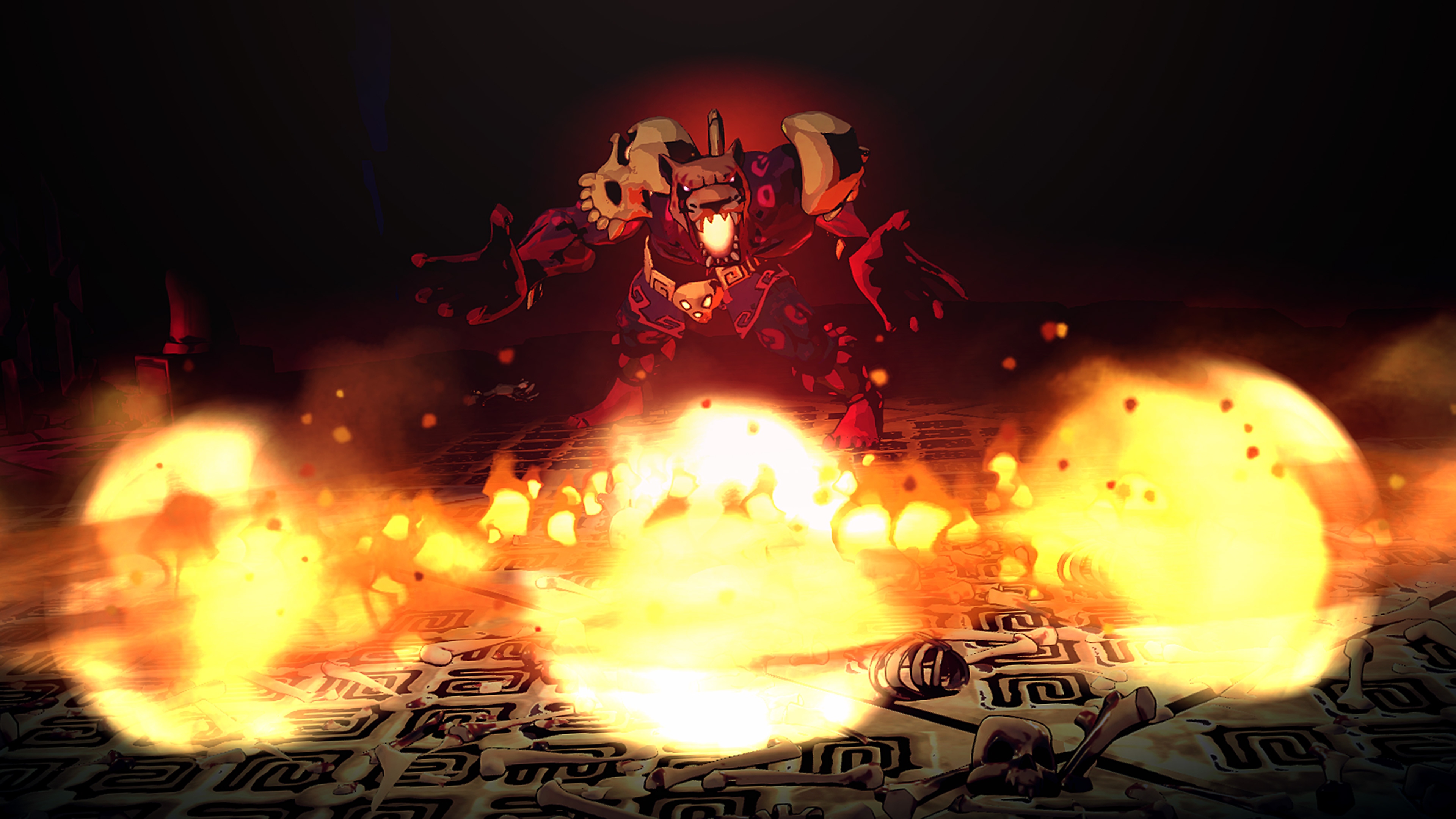 Screenshot van Curse of the Dead Gods met daarop een vijand die drie vuurballen gooit