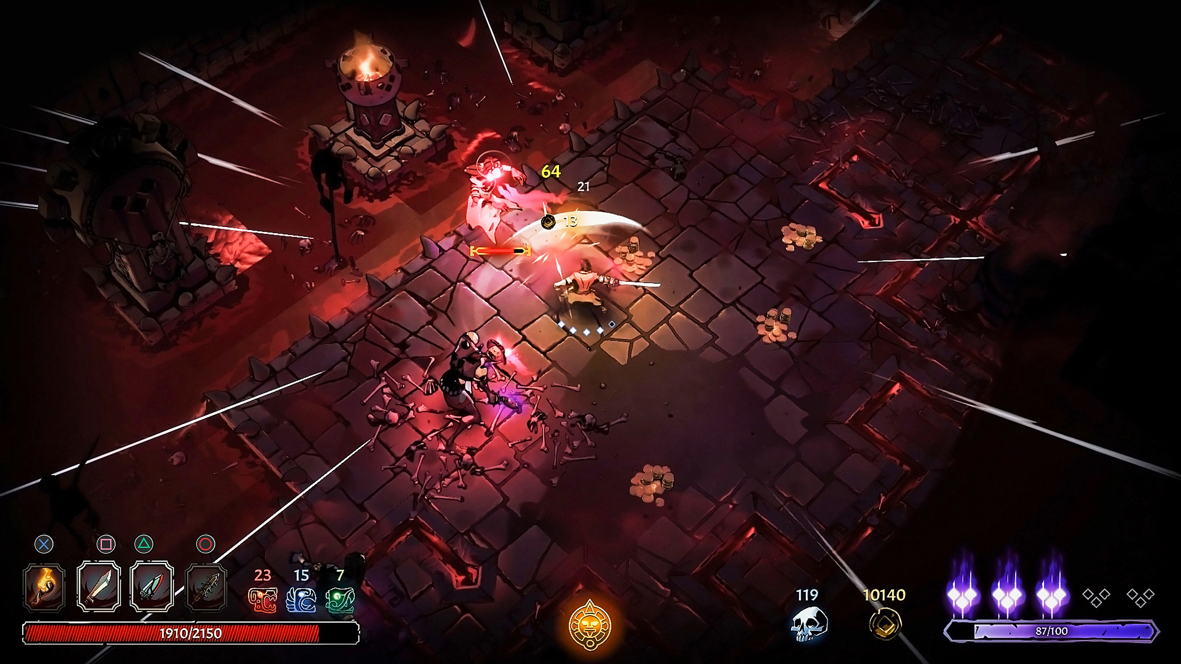 Captura de pantalla de Curse of the Dead Gods que muestra mecánicas de combate