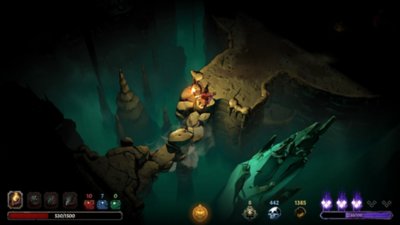 Screenshot van Curse of the Dead Gods met daarop gameplay van het verkennen