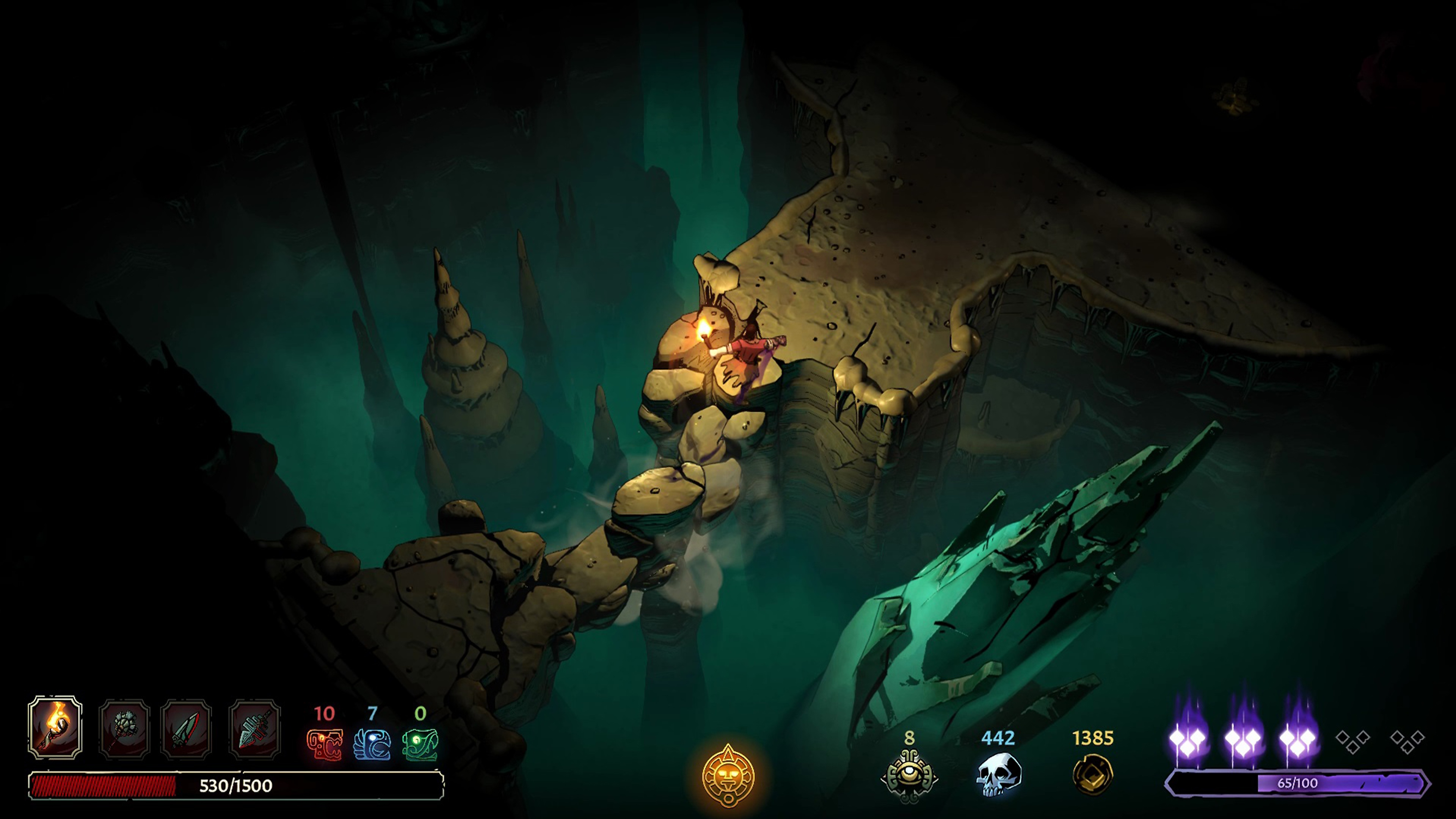 Screenshot van Curse of the Dead Gods met daarop gameplay van het verkennen