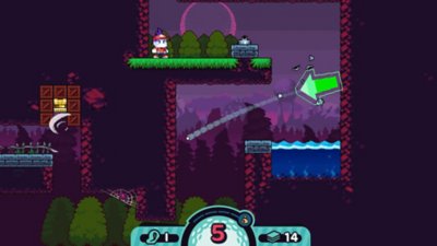 Cursed to Golf-screenshot met platformer-achtige golfgameplay