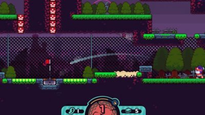 Cursed to Golf-screenshot met platformer-achtige golfgameplay