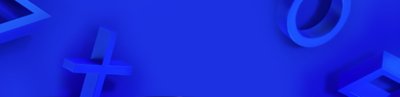 青い放射状の図形が描かれたグレーのバナー
