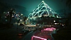 Snimak ekrana ekspanzije Cyberpunk 2077: Phantom Liberty na kom je prikazana velika piramidalna zgrada