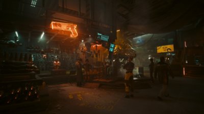 Captura de ecrã do Cyberpunk 2077: Phantom Liberty que mostra uma loja de armas
