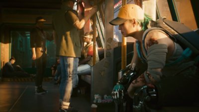 Mise à jour 2.1 de Cyberpunk 2077 - Capture d'écran montrant une scène dans un train