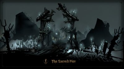 Skjermbilde fra Darkest Dungeon II av stedet The Sacred Pier