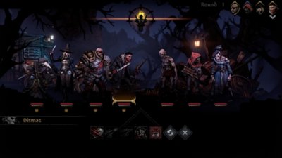 Captura de pantalla de Darkest Dungeon II que muestra el equipo para el combate