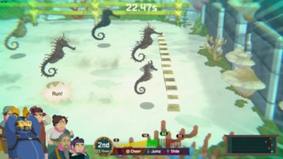 Dave the Diver – Capture d'écran montrant un mini-jeu de course avec des hippocampes