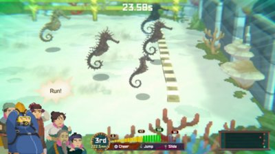 Dave the Diver – Capture d'écran montrant un mini-jeu de course avec des hippocampes