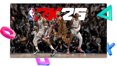 Key-Artwork von NBA 2K25 mit drei feiernden Spielern
