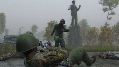 dayz screenshot with a character targeting enemies to fire
