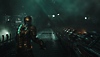 Přepracovaná grafika hry Dead Space zobrazující Isaaca kráčejícího k velkému hangáru.