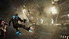 צילום מסך של Dead Space המציג את אייזק מתעופף באוויר בעזרת בוסטרים 