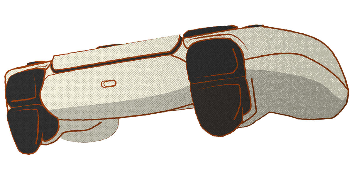 Stiliserad bild av en DualSense-handkontroll