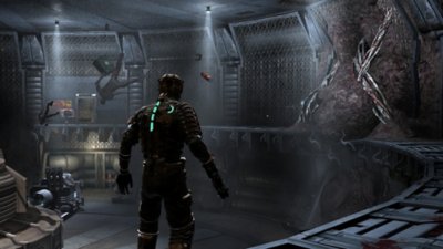งานศิลป์ Dead Space ภาคดั้งเดิมแสดงให้เห็น Isaac กำลังยืนในห้องขนาดใหญ่