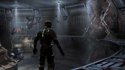 عمل فني للعبة Dead Space الأصلية يعرض Isaac يقف في غرفة كبيرة