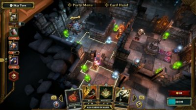 Gameplay-screenshot van Demeo van personages die zich in gevechten begeven in verschillende kamers in een kasteel
