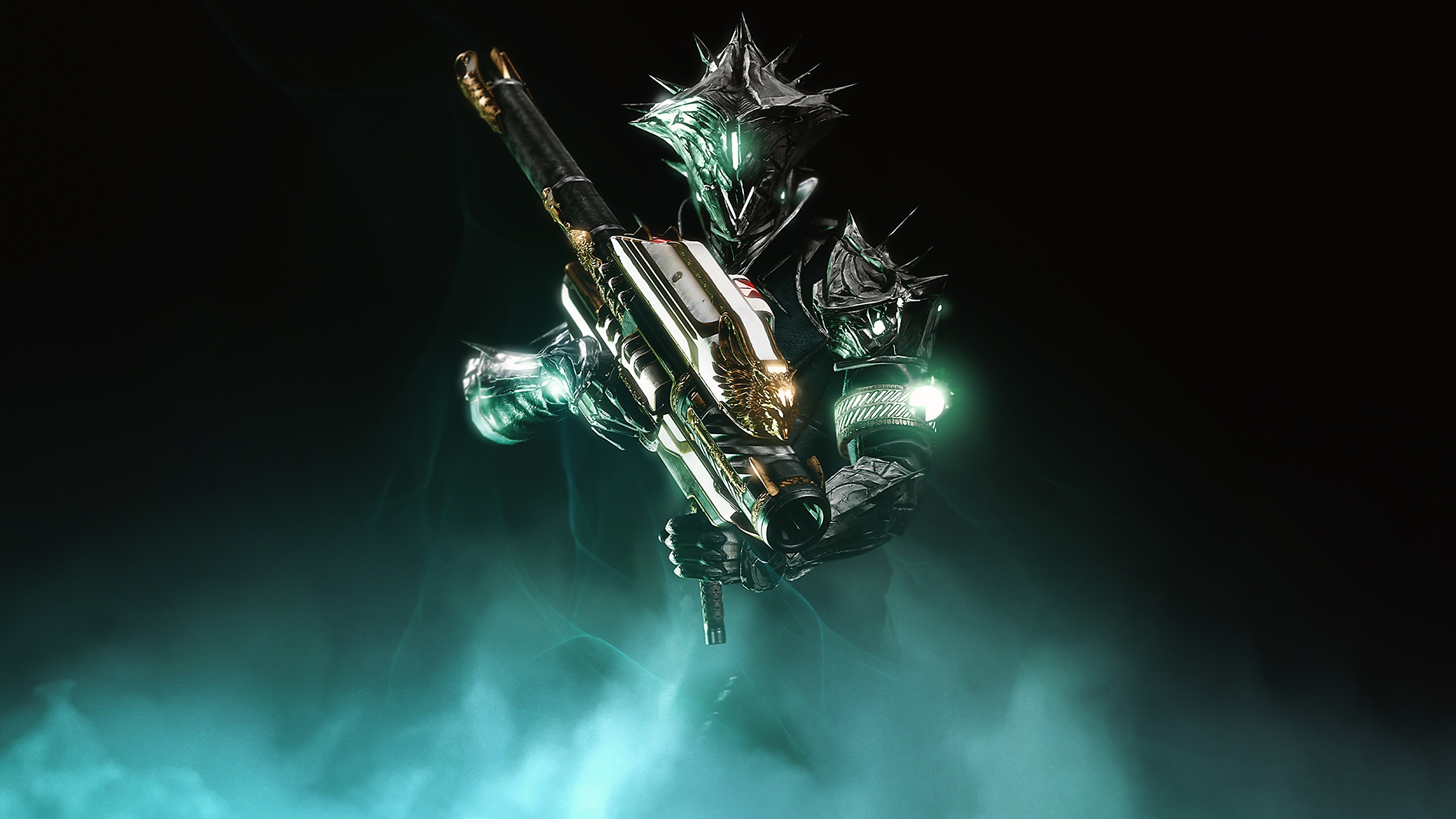 Destiny 2 - 30th Anniversary Bundle-achtergrond met daarop een Guardian die een Exotic Gjallarhorn-raketwerper gebruikt