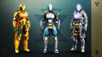 Destiny 2 Ash and Iron screenshot showing three new character customization options in gold, blue and purple 