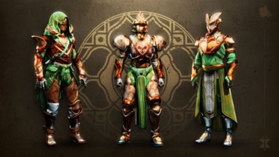 Destiny 2 Ash and Iron screenshot showing three new character customization options in bronze and green