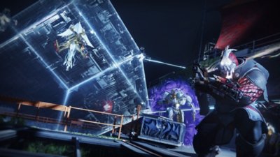 Destiny 2 Ash and Iron screenshot showing a character pointing a gun in front of a glass prism