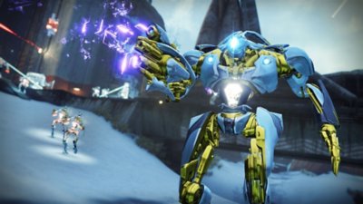 Destiny 2 Ash and Iron screenshot showing a robotic character in a snowy environment