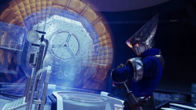 Destiny 2 screenshot showing a Guardian looking at the new seasonal artifact