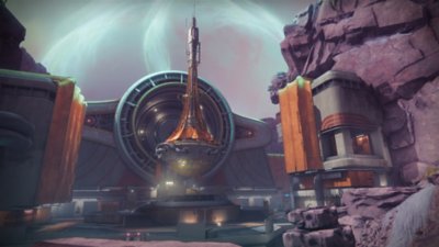 Destiny 2 : Les Confins du Destin – Capture d'écran mettant en scène un complexe avec une tour qui pourfend les cieux