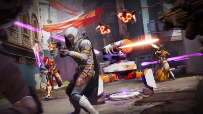 Destiny 2 Into the Light screenshot showing Guardians battling in Midtown in an Onslaught match