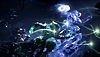 Captura de pantalla de Destiny 2 Hacia la Luz que muestra a dos guardianes lanzándose a la batalla con una luz verde brillante