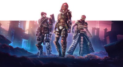 Destiny 2 Lightfall – illustration med en Warlock, Hunter och Titan framför en stadsmiljö