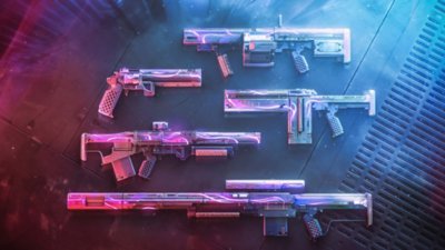 Destiny 2 screenshot showing a selection of weapons from the Lightfall expansion