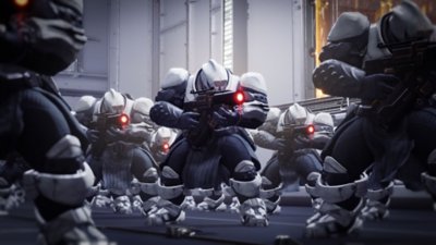 Destiny 2 Renegades screenshot showing a unit of enemies in white in lines
