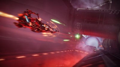 Destiny 2 Renegades screenshot showing a ship speeding through the air as it is fired on