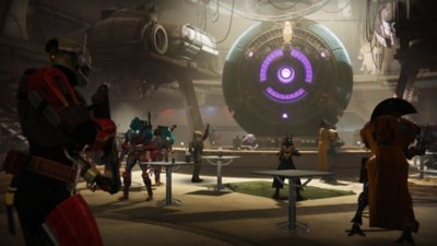 Destiny 2 Renegades screenshot showing a bar setting with characters interacting there 
