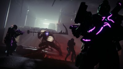Destiny 2 screenshot showing a Guardian wielding a grenade-launcher style weapon